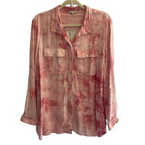John Mark Pink Tie Dye Abstract Patchwork Button Up Blouse Top Women’s Sz Small